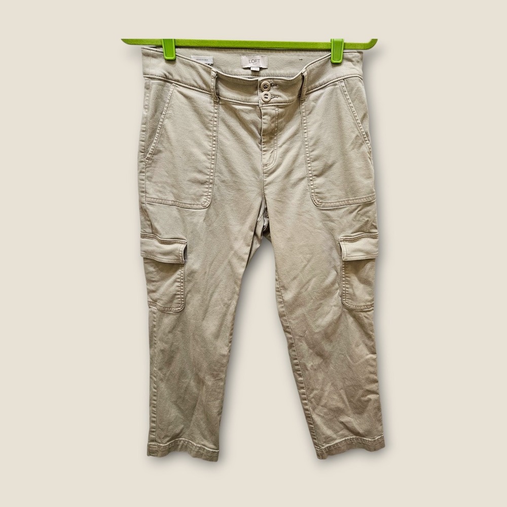 LOFT Outlet Women's Size 10 Beige‎ Straight Crop Cargo Pants Cotton Blend